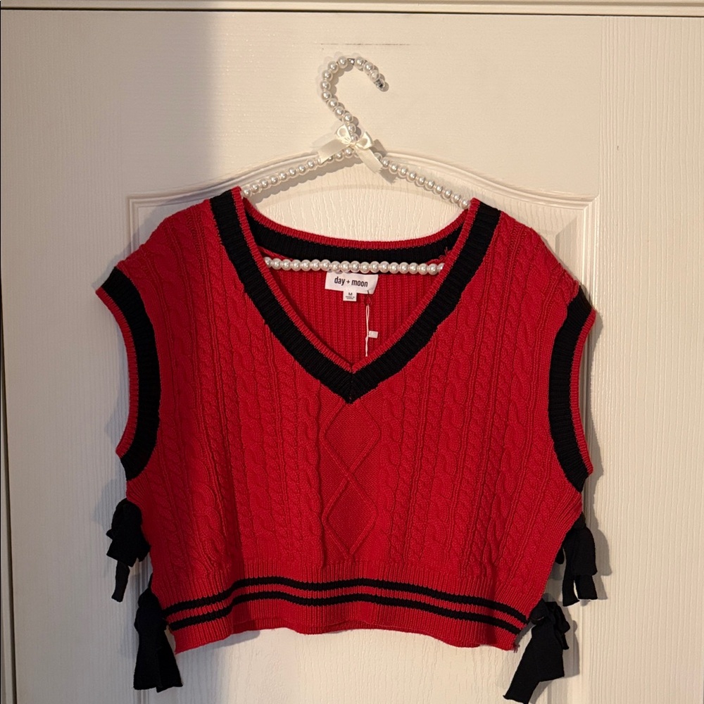 Red and Black Knit Crop Top